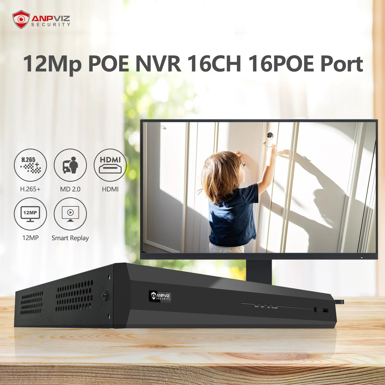 Anpviz 12mp 16ch 16poe Ports Nvr H265+ 2sata Interfaces 20tb Capacity ...