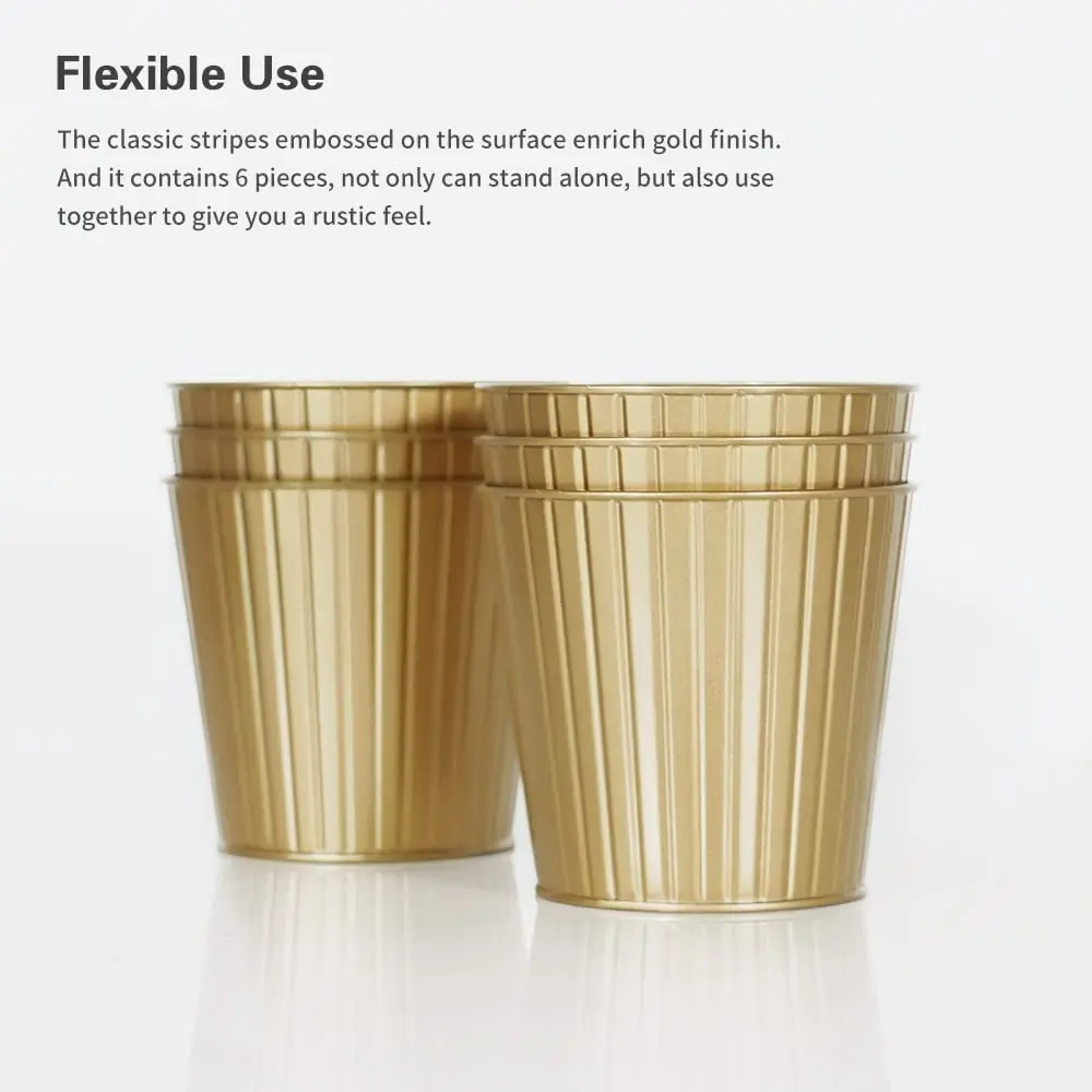 Galvanized Gold Luxury Metal Flower Pot Bucket Pail With Vertical For