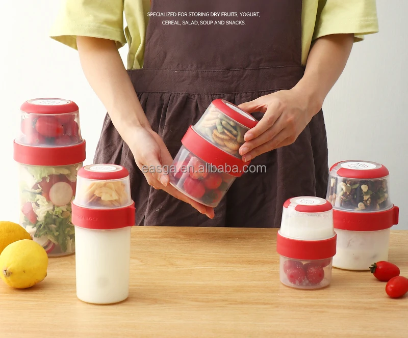 Portable Yogurt Salad Fruit Complementary Double Layer 2 Way Container Storage Salad Cup with Screw Lid