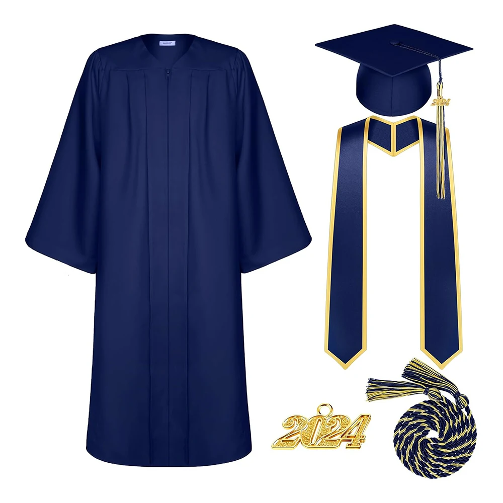 Wholesale Matte Navy Blue Graduation Gowns and Caps 2025 Tassel Stole Set  Graduation Gown for Adult University