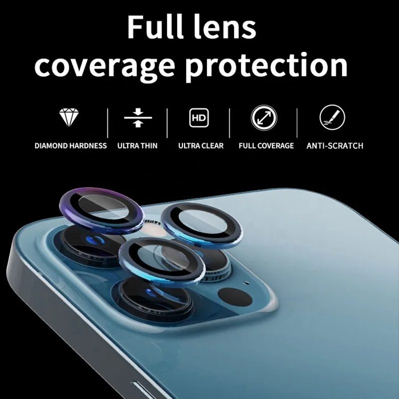 For iPhone 13 Pro Max Camera Lens Protector 3D Colorful Diamond Hardness Tempered Glass Camera Screen Protector