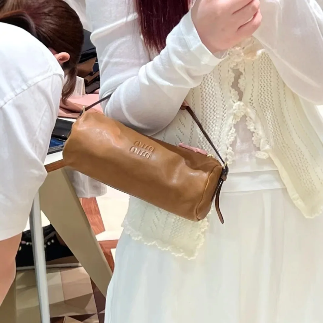 Influencer-style Versatile Mini Cylinder Shoulder Bag New Fall/Winter Women’s Handbag Genuine Leather Zipper Single