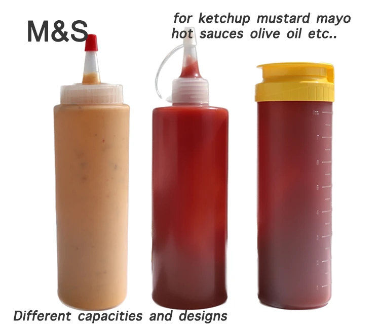 Plastic Squeeze Sauce Bottles With Twist On Cap Lids For Ketchup