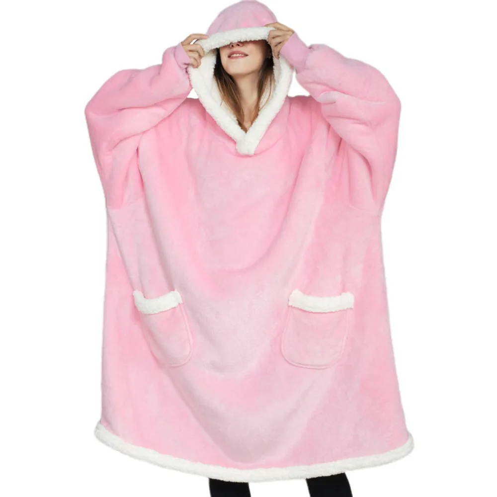 Oversized Sherpa Hooded Sleep Blanket Fleecehug Hoodie Wearable ...