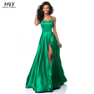 Wholesale Custom Solid Color Lady Elegant Long Sling Prom Dress Women's Fashion Satin High Quality Front Split Evening Dress
