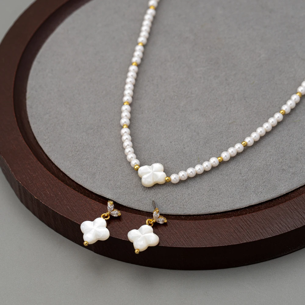 2026Wholesale Custom Glamour Fashion Jewelry Women Gold Plated Flower Pattern Drop Earrings Faceted Shell Pendant Set