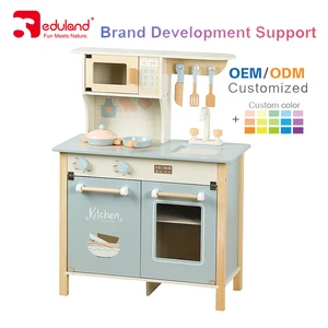 EDULAND Vegetables Dream Deluxe 3 Years Unisex Bbq Cooking Kitchen Cart Wooden Toy Kitchen Set for Kids & Girls With Play House