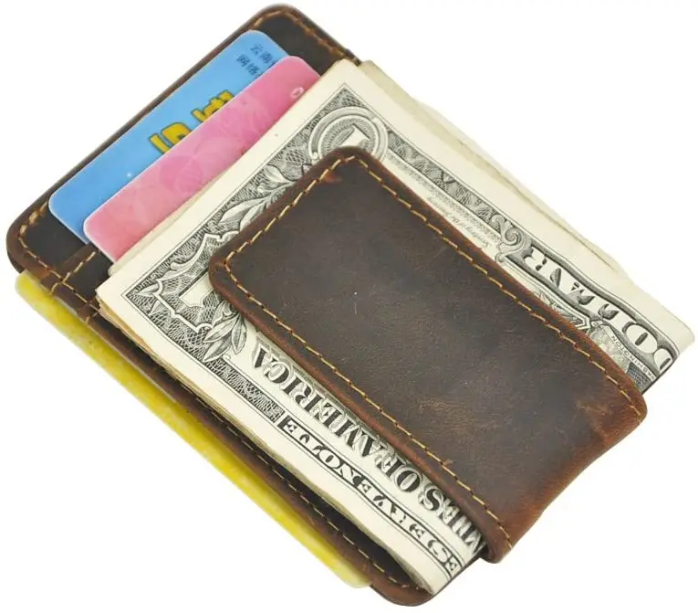 Hot sale Genuine Leather Minimalist Slim RFID Blocking Money Clip Custom Wallets for man