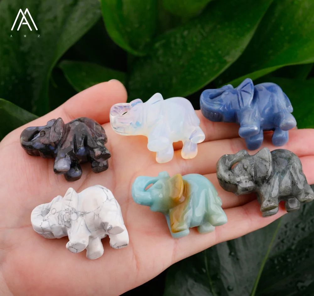 1.5" Elephant Statue Natural Gems Unakite Crystal Carved Animal Figurine Decor 