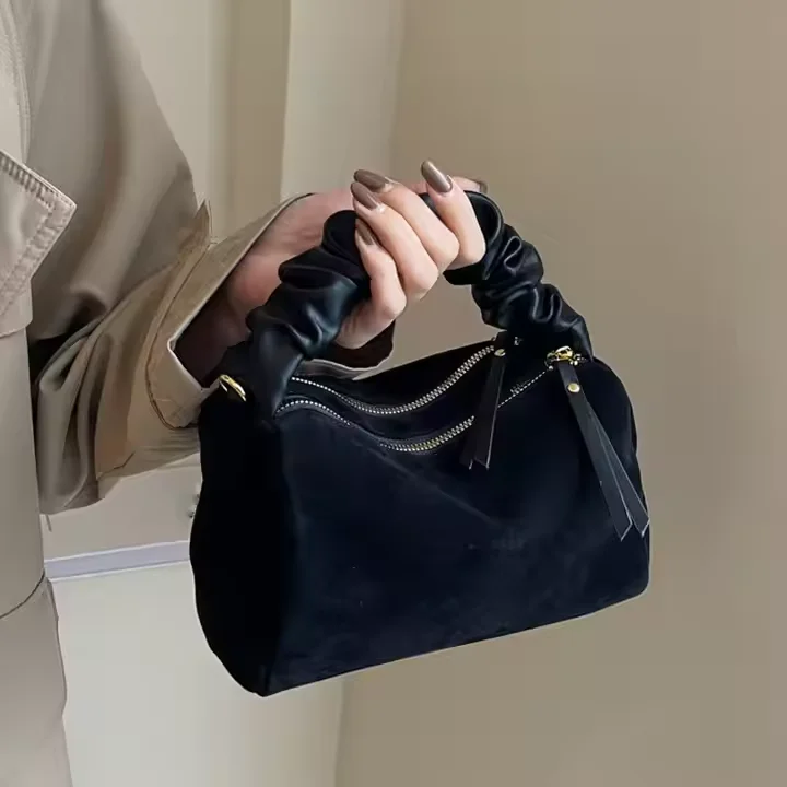 Autumn Winter Retro Large Capacity Underarm Suede Leather Bucket Bag Women's Armpit New Casual Tote Bag Shoulder Suede Bag