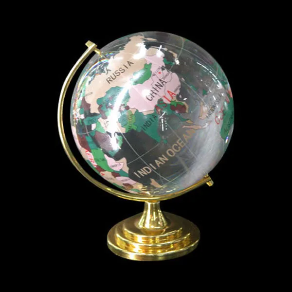 金銀真鍮製スタンド クリスタル回転地球儀＆海洋ペーパーウェイト