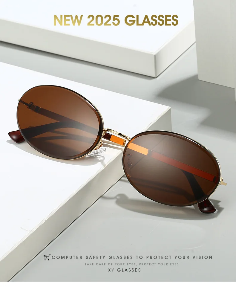 XY3782 Fashion Oval Eyewear UV400 Custom Logo Sun Glasses Metal