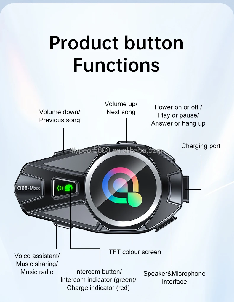 product tiypeor motorcycle helmet bt headset 2 riders 500m intercom tft color display ipx6 waterproof noise reduction auto answer-10