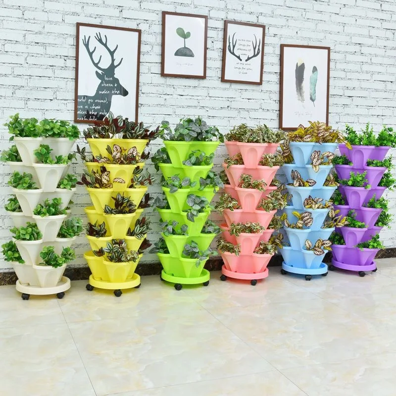 Factory Wholesale Three-Dimensional Multi-Layer Stacked PP Four Petal Three  Petal Strawberry Vegetable Planting Pots