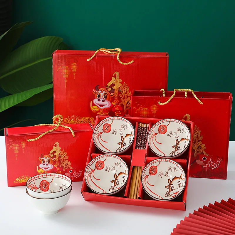 Bohemia Ceramic Bowl Set with Chopsticks - Chinese New Year Gift