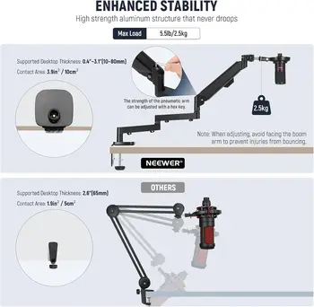 Neewer Low Profile Mic Arm Desk Mount, 360 Swivel Boom Arm with Pneumatic Damping Adjustable, Cable Management, Compatible detail image