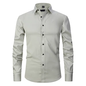 Men's Formal Anti-Wrinkle Patchwork Casual Slim Shirt Elastic Single Breasted with Twill Fabric Size EU for Autumn