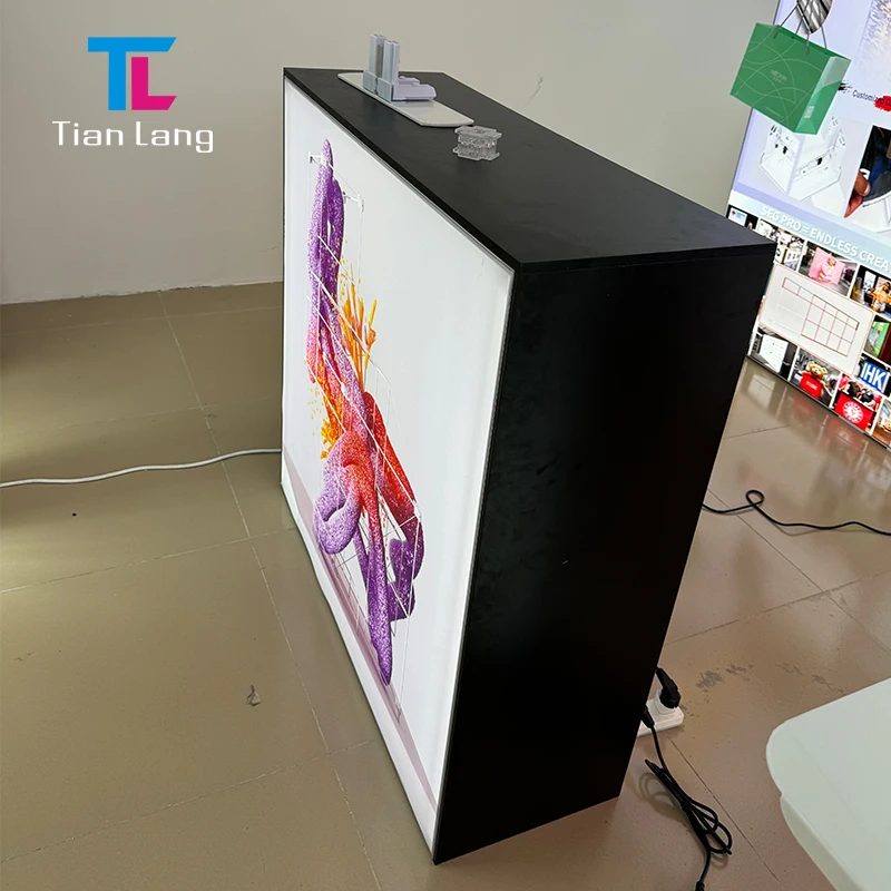 Exhibition display reception table portable special pulley bag SEG light box na may storage function