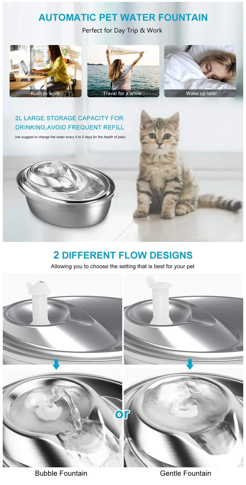 OEM logo customized stainless steel pet cat water fountains ceramic for cats and dogs 2022 bowl water fountain cat with filters details