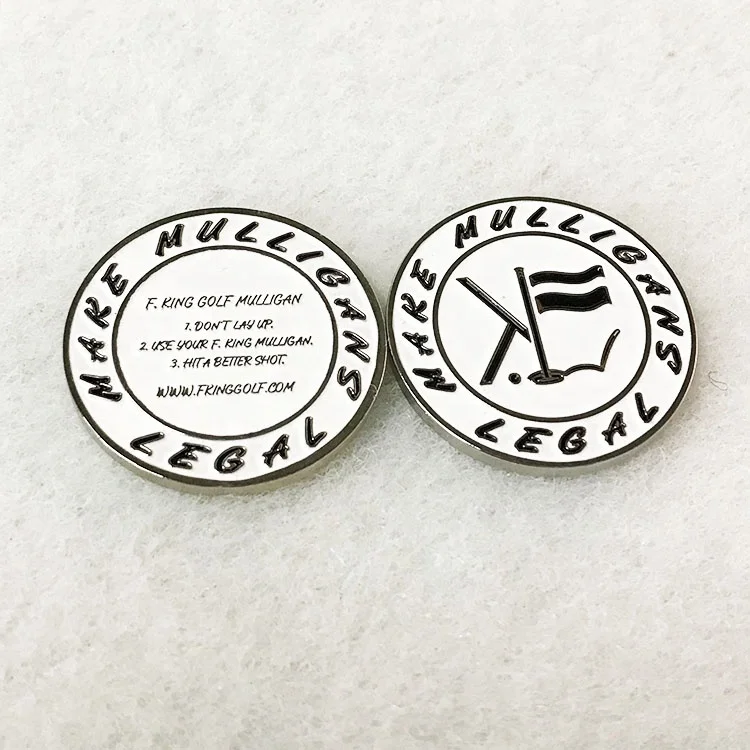 30 mm Svart Vit Logotyp Email Silver Metall 2 Sidor Golfmarkör Mynt Anpassad Dubbel Sida Magnetisk Golfbollsmarkör