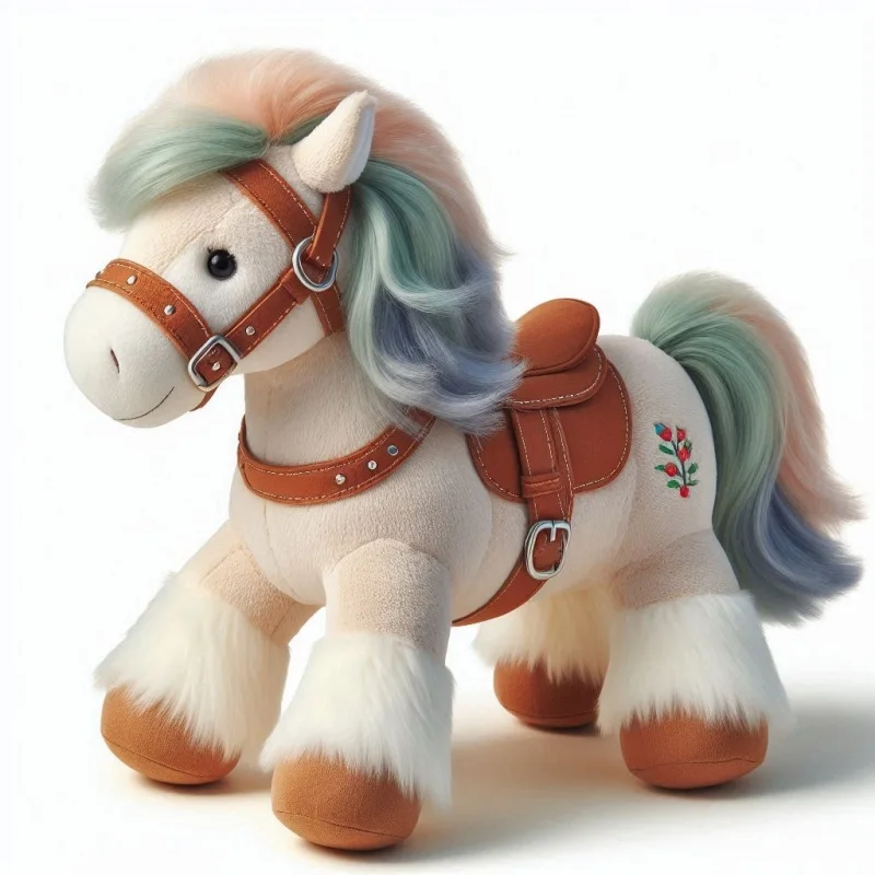 OEM Customize Simulation Plush Cute Brown Standing Horse Animal Toy With Long Tail