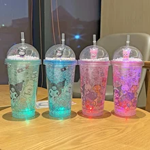 Wholesale Custom Sanrio Water Cup Kawaii Kuromi Plastic Tumbler Cartoon Portable Double Layer Straw Sports Water Bottle