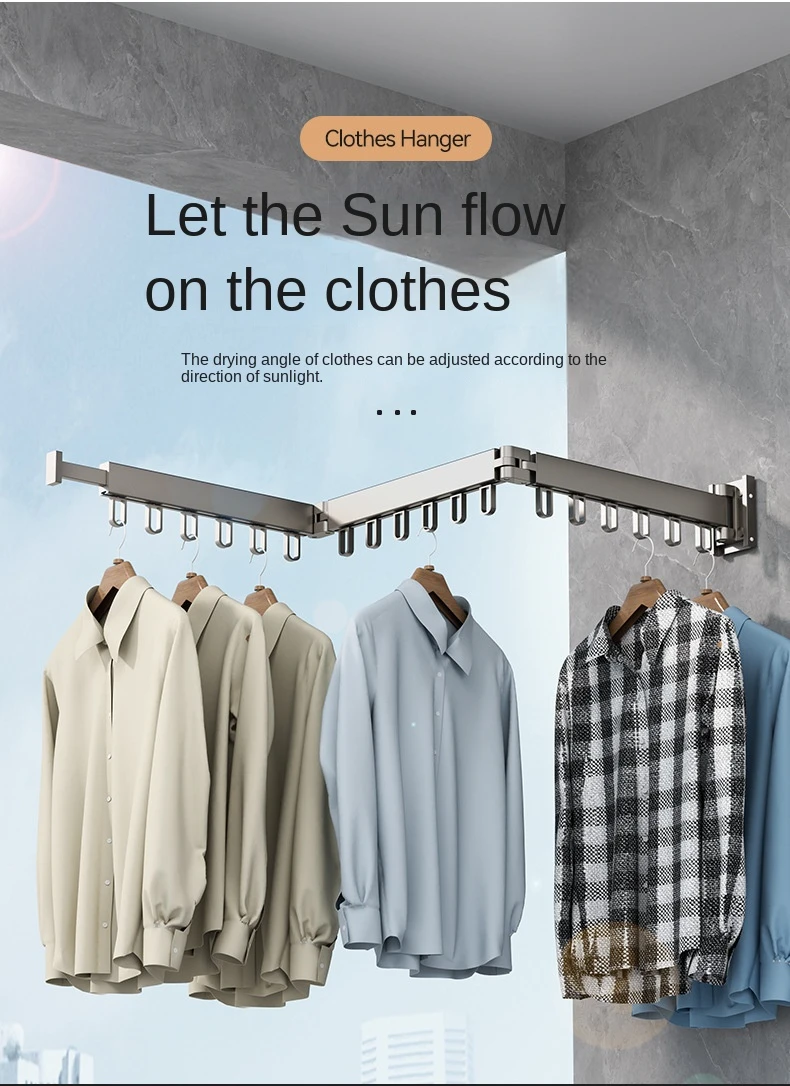 A0105 Folding Clothes Drying Rack Hanger Wall Mount Retractable Cloth ...