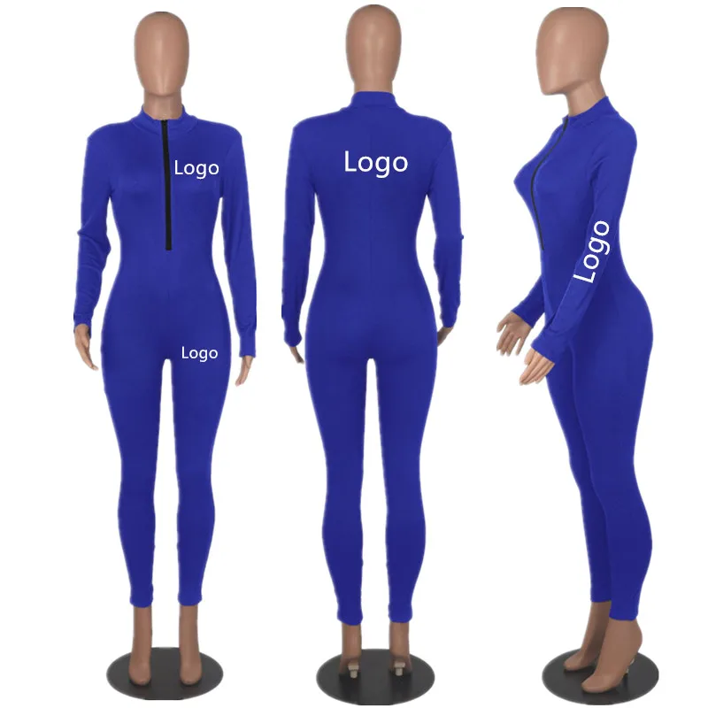 Custom Logo Jumpsuits For Women 2023 Zip Up Long Sleeve Workout One ...