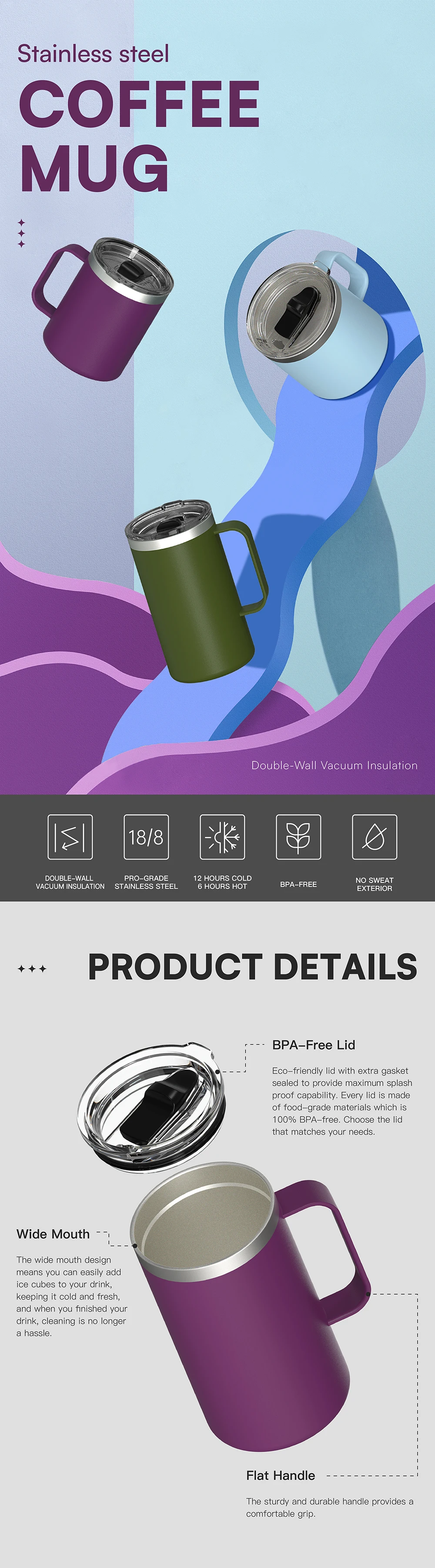 KOLINK Insulated Coffee Mug Angles and Welded Handle