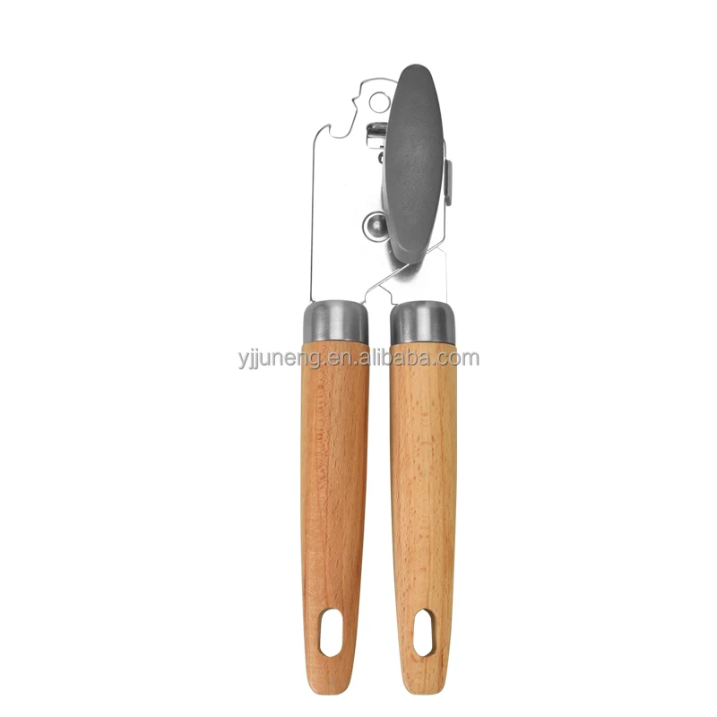 Manual Handheld Can Opener with Beech Wood Handle Stainless Steel