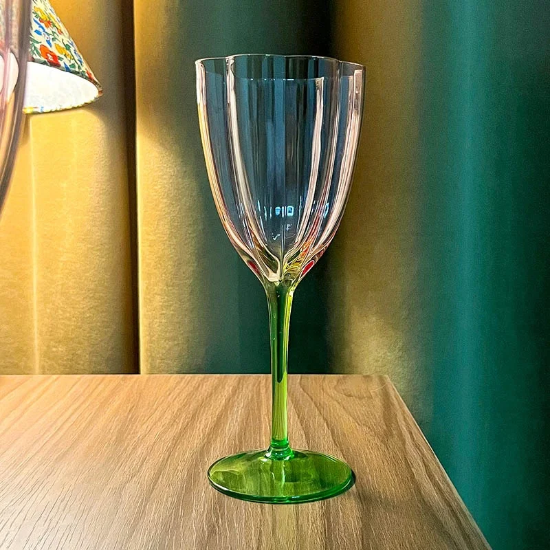 Retro Flower Red Wine Glass Color Changing Colorful High-footed Household Gradient Champagne Internet Popular preview 3