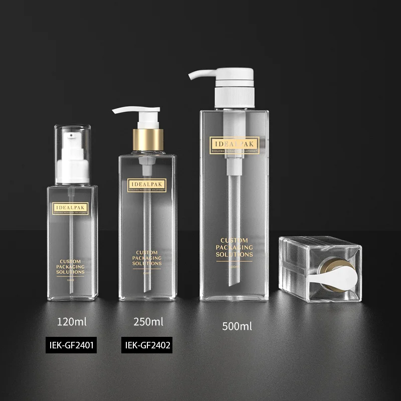 Custom Square Cosmetic Pump Bottle Packaging 120ml 250ml 500ml Empty Rectangle Body Lotion Bottle