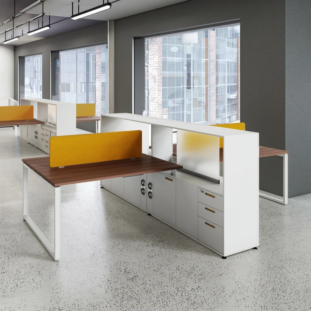 Executive Workstation Desk Double-Side Cabinet Storage Panel System Steel Frame Modern Corporate Furniture Space Management 5