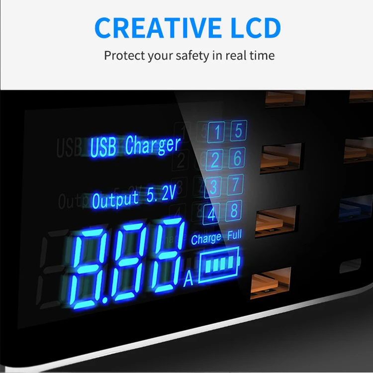 40 Вт 8 порты USB Quick Charge 3,0 светодиодный дисплей с разъемом USB Type-C PD зарядное устройство для супер быстрое зарядное устройство мобильного телефона, планшета, для зарядки