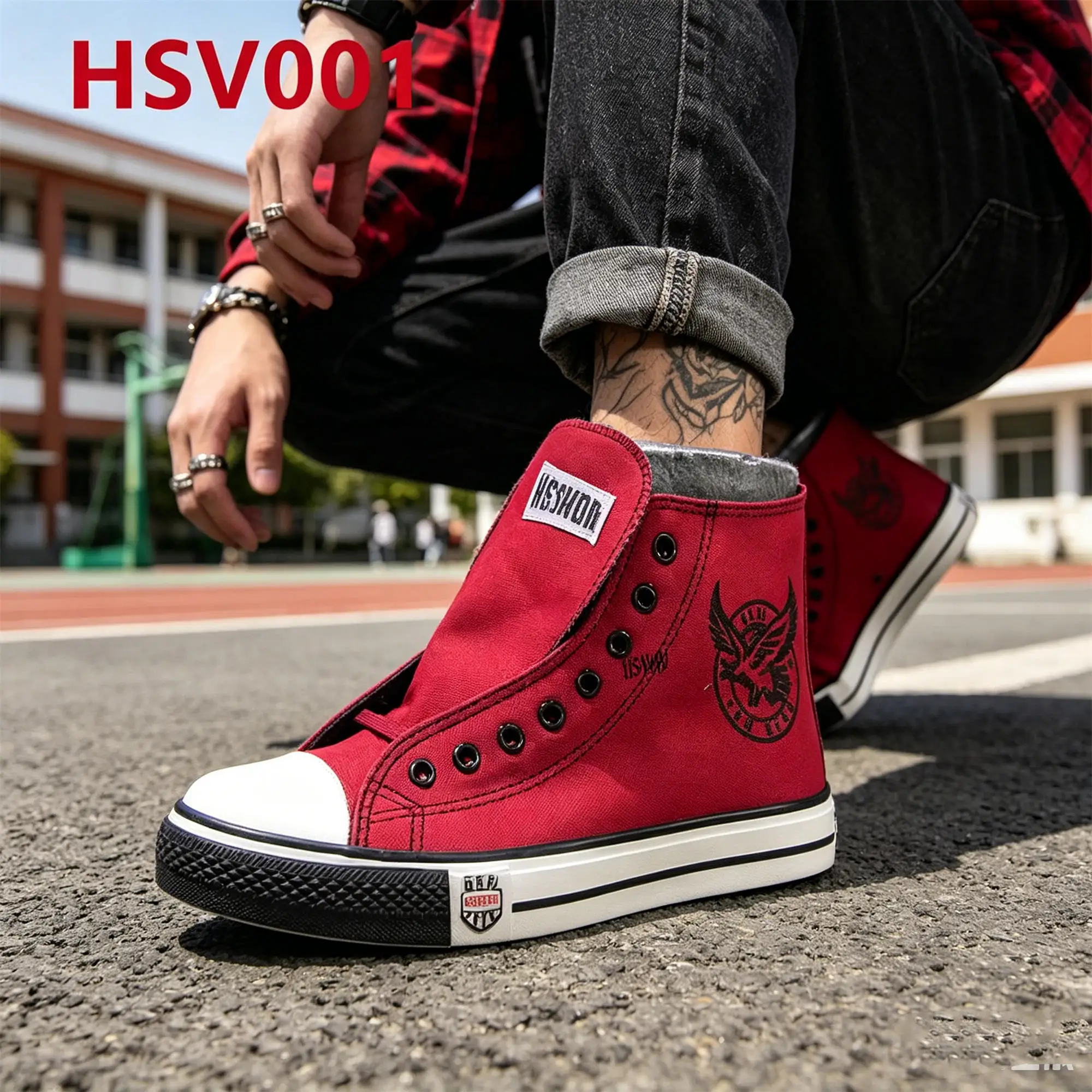 ZYF,Hip Hop Culture Middle/low Cut Lace up Style Canvas Sneakers Scooter Ride Vulcanized Rubber Sole Student Shoes HSV001