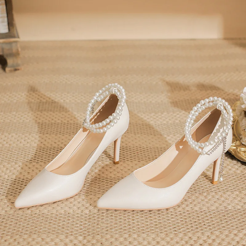 Elegant Rhinestone High Heel Shoes for Women - Comfortable Slip-On Pumps  with Thin Heels and Closed Toe Design.