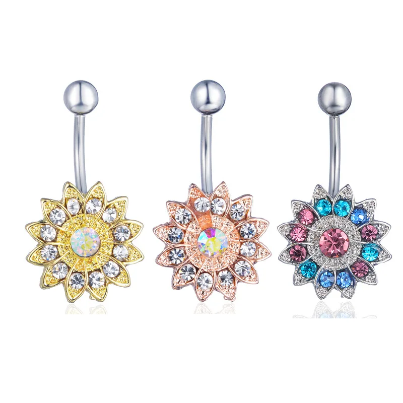Crystal Zircon Flower Dangle Navel Belly Button Rings Bar Body Piercing Jewelrsa 