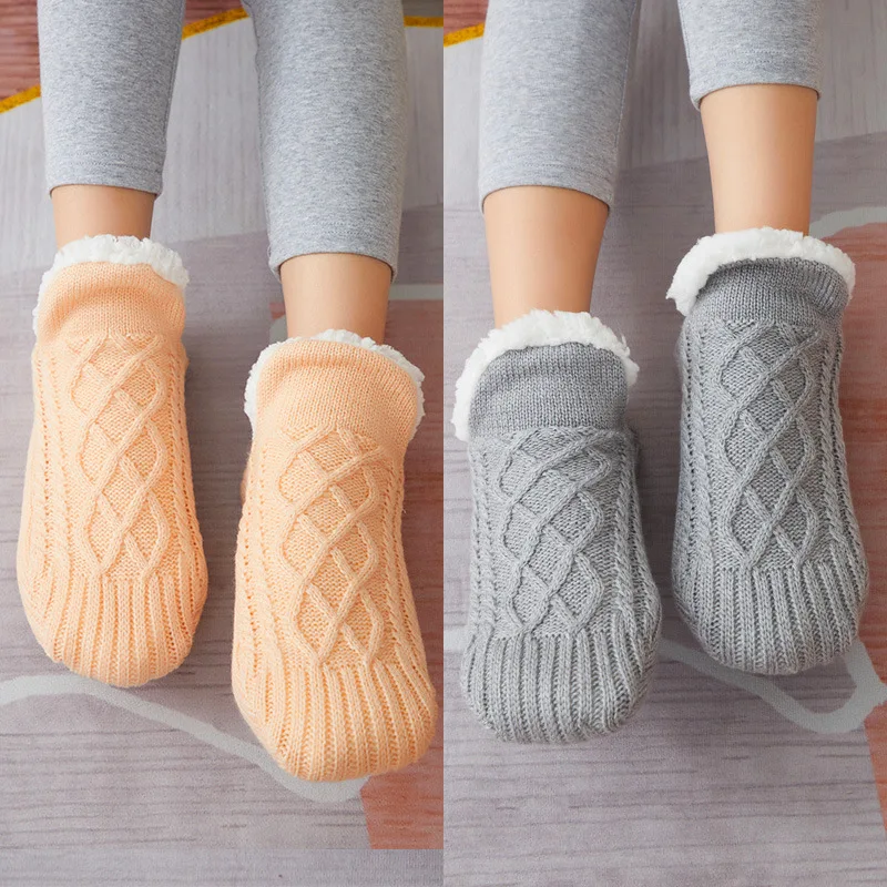 2025 Women Fuzzy Boot Non Slip Knitted Warm House Slipper Indoor Winter Warm Socks