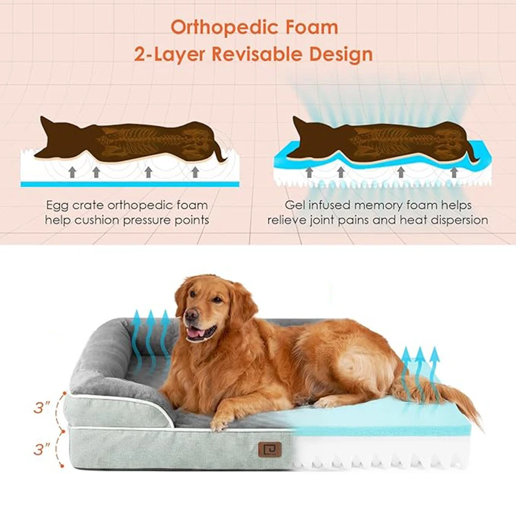 Factory Customized Minimalist Fancy Funny Rectangle Orthopedic Memory Foam Dog Bed Modern Anti Stress Pet Cat Bolster