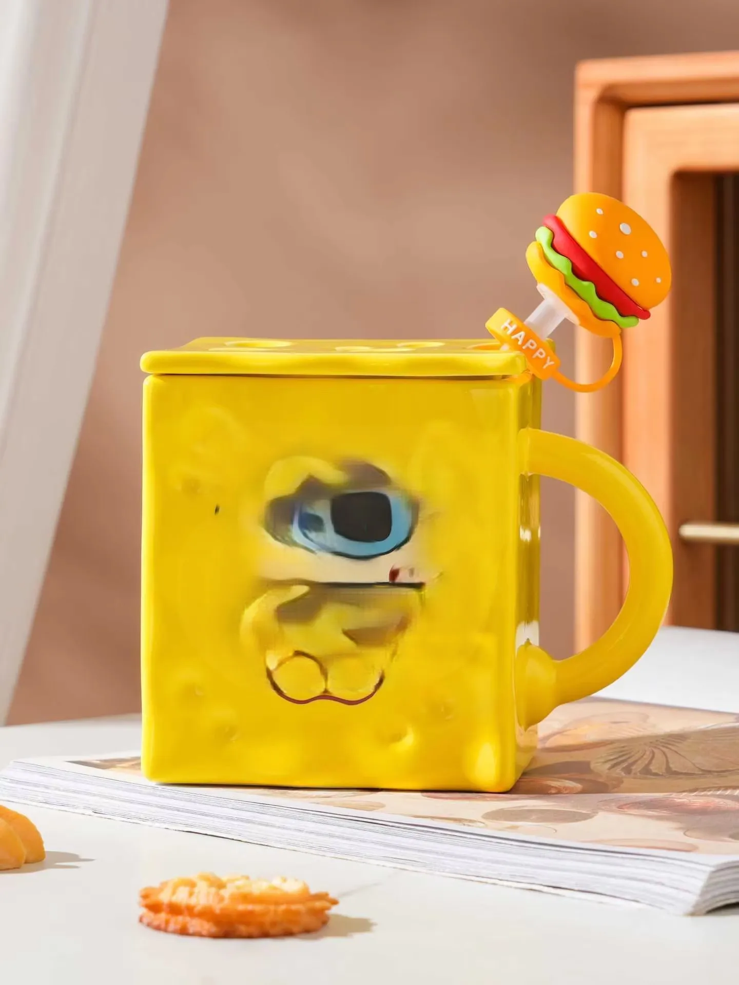 Sponge SquarePants Mug With Lid Creative Ceramic Cup Cartoon Large Capacity Office Ceramic Water Cup