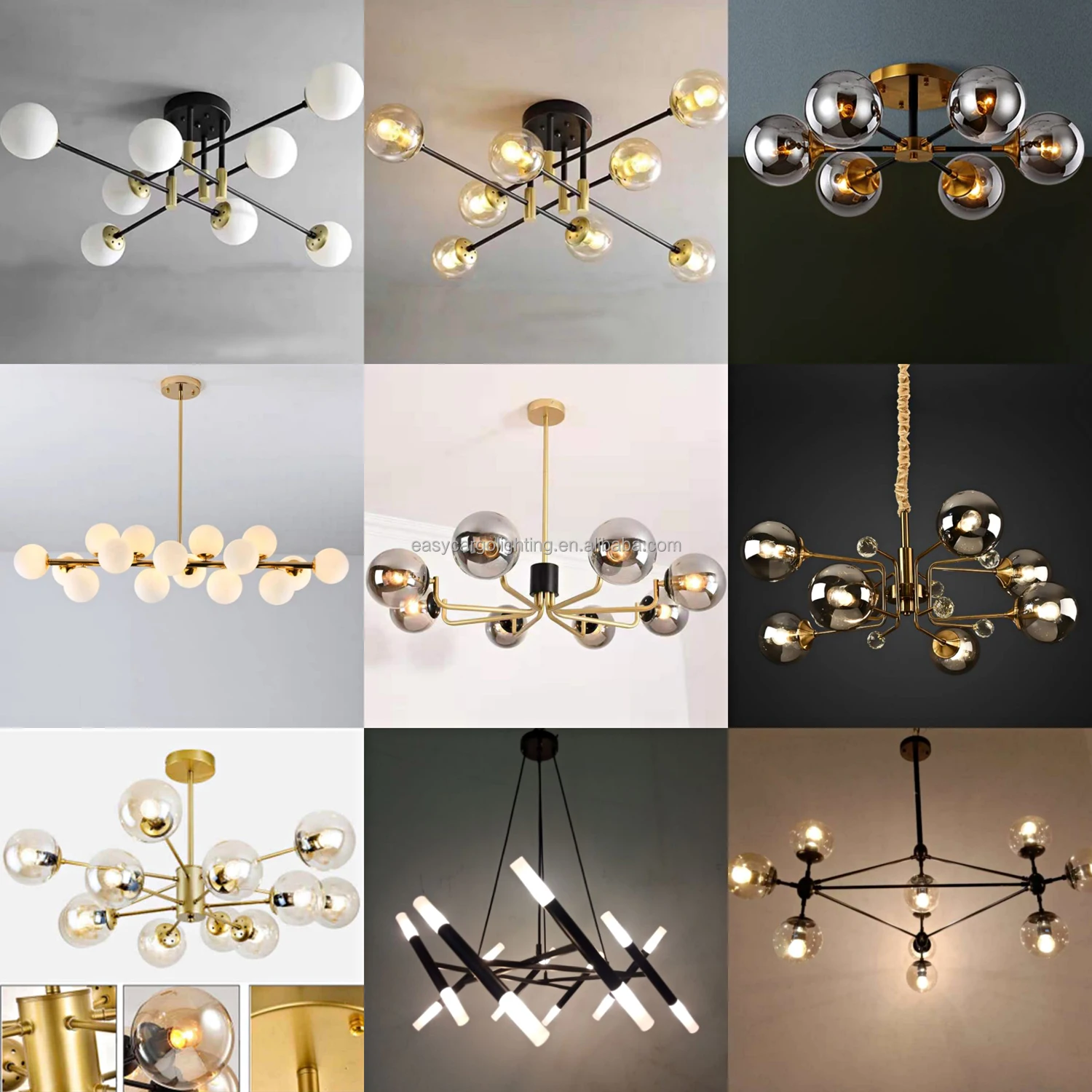 Modern Silver Iron Chain Chandelier,Modern White Uplight Glass