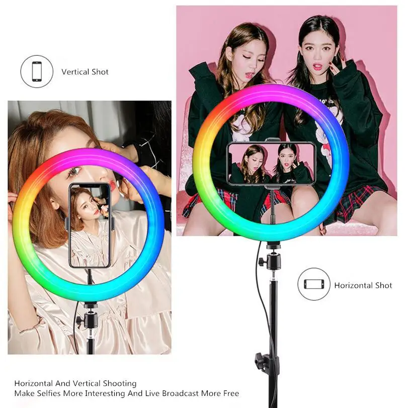 Anneau lumineux LED pour Selfie, 12 pouces, RGB, avec trépied, support de téléphone, lumière circulaire de bureau pour vidéo en direct