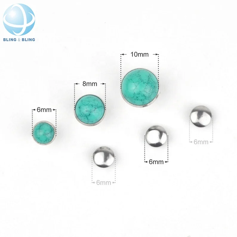 Заводские оптовые пользовательские круглые заклепки бирюзовый камень для кожаной одежды DIY
