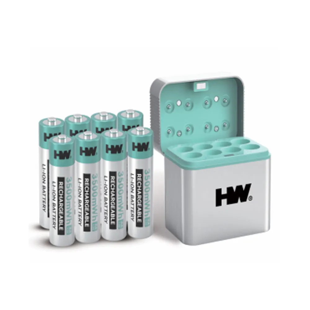 8-შემცველობიანი 1.5V AAA Li-ion მუხტი 1200mWh 8 ადგილიანი მუხტავით