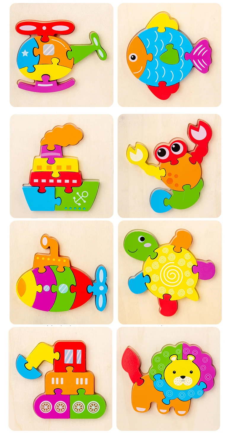 Baby Montessori Wooden Toys Cartoon Animal 3D Jigsaw Wooden Puzzle for ...