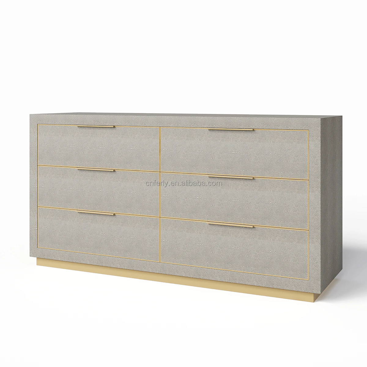 Home Furniture Bedroom Furniture Customized Cela Shagreen Leather Metal  Handle 6-Drawer Dresser Leather Dresser