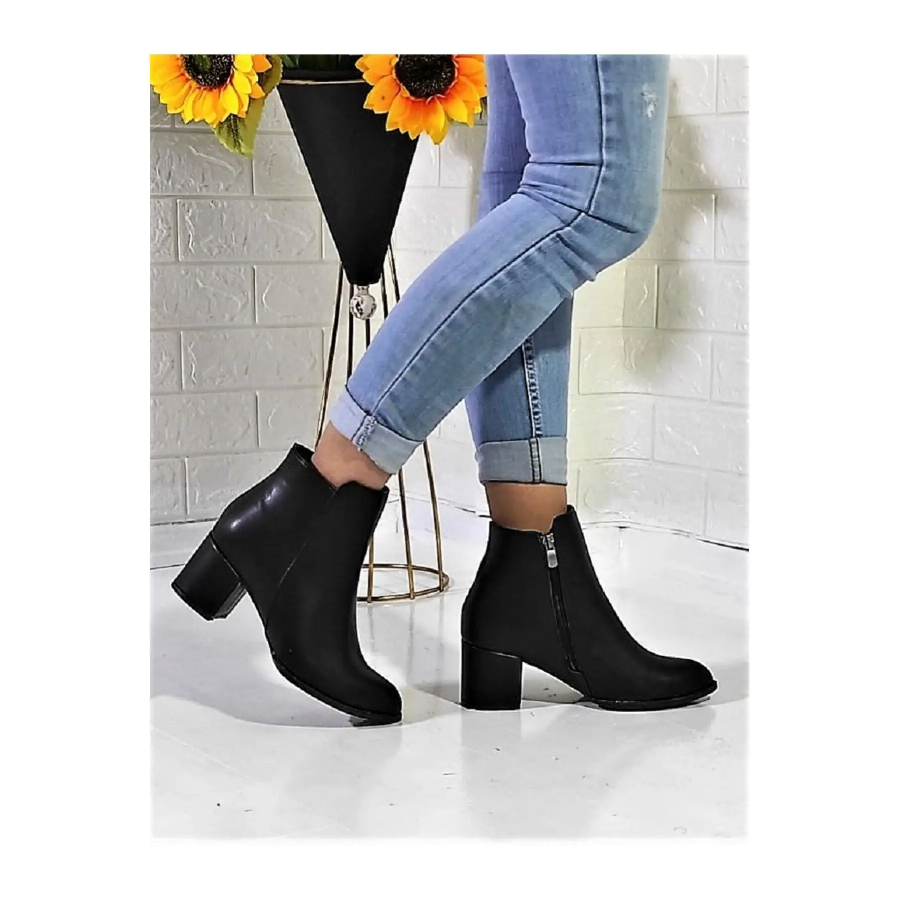 WOMEN'S BOOTS BLACK SKIN SHORT WINTER WATERPROOF DAILY ARTIFICIAL LEATHER BOOTS HEEL 5 CM series 36-40 you made in Turkey