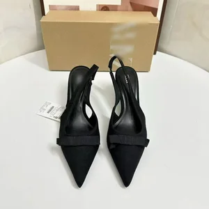 QuiteS 2026 New Pointed Toe High Heels Retro Bow Shallow Thin Heeled Backheel Sandals Sexy Casual Elegant Shoes for Women