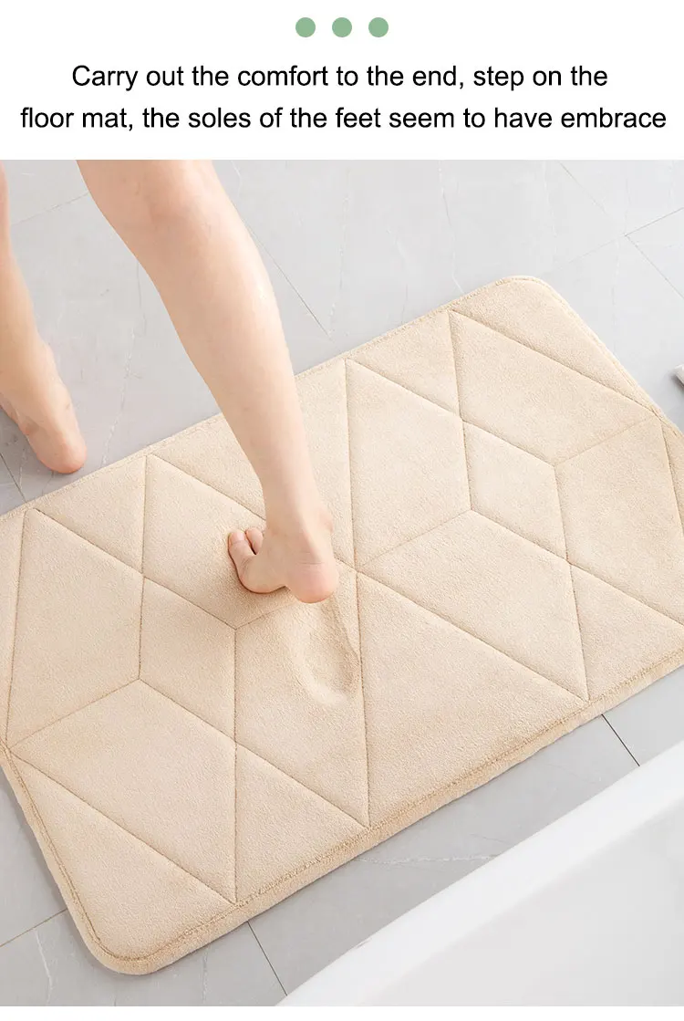 Custom Memory Cotton Bathroom Non Slip Mat Slow Rebound Solid Color Geometric Indoor Floor Mat factory