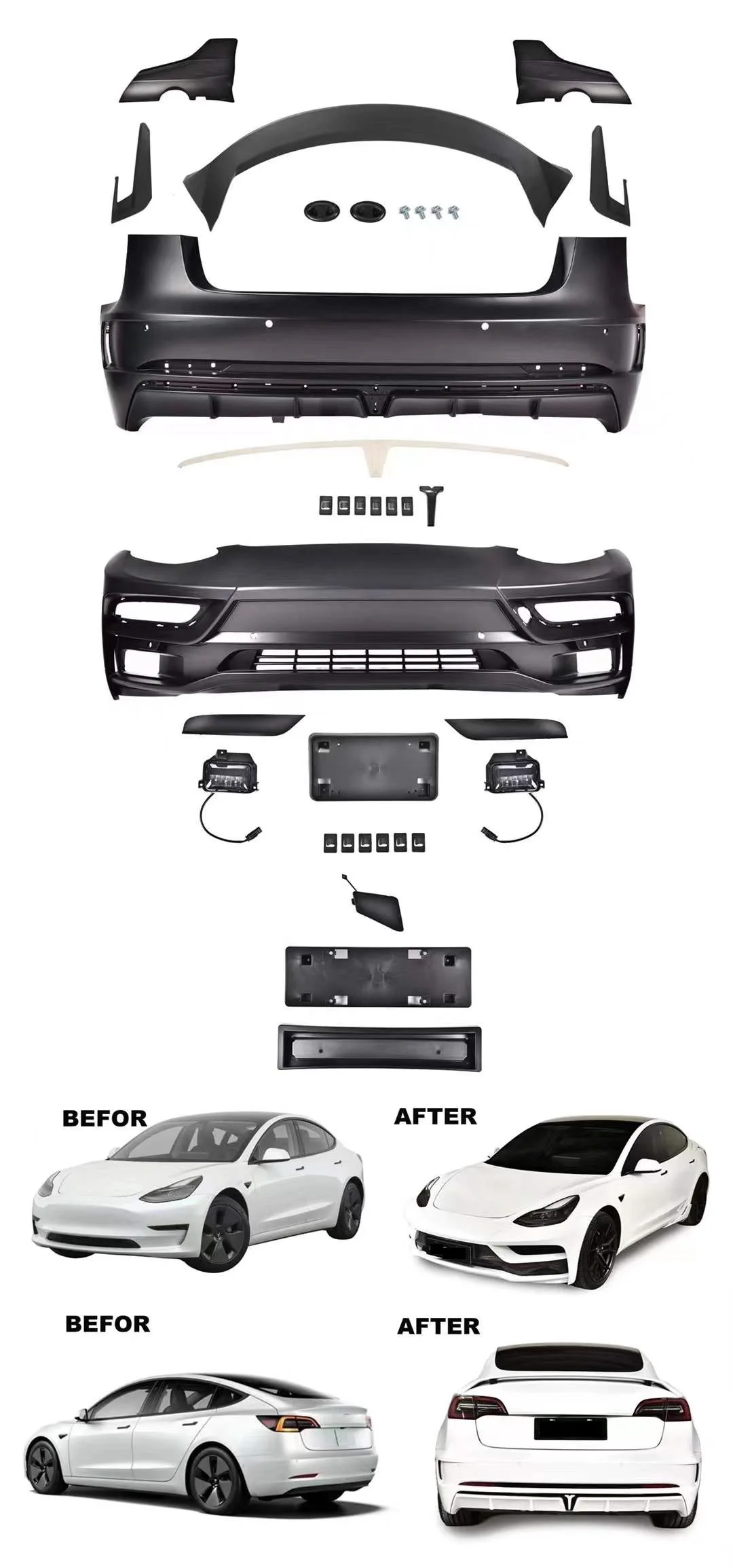 Full Bodykit Body Kit For Tesla Model 3 For Bodykit Front Bumper Rear